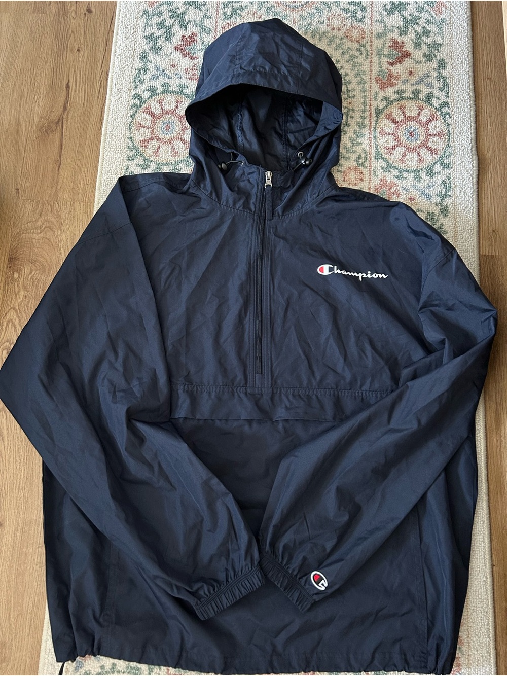 Champion Navy Hooded Pullover Windbreaker with Logo